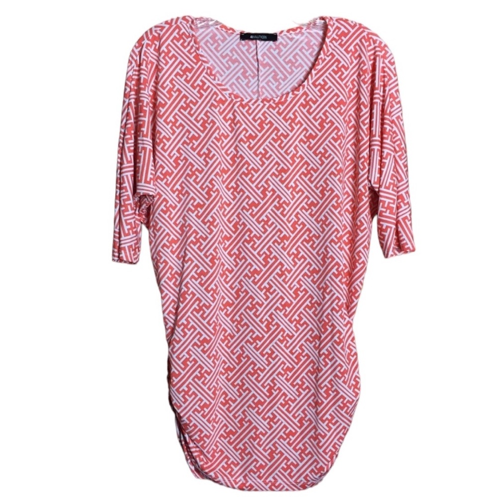 41 Hawthorn Geometric Abstract Artsy Orange/White Maze Ruching Longline Medium M